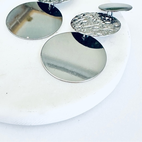 2/$30🌵 Dark Silver Gray Mirror Disc Earrings Circle Dangle Fashion Jewelry Gift - Picture 3 of 8